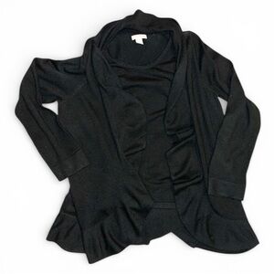 Lagenlook Black Knit Sweater One Piece Black Tunic Ruffled Cardigan Detailing L